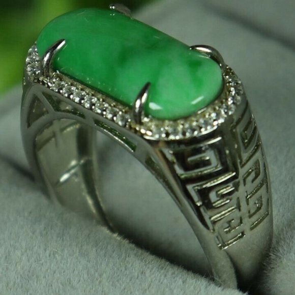 S925 Silver Certified Green Natural A Jade jadeite Adjustable Ring - Picture 4 of 5